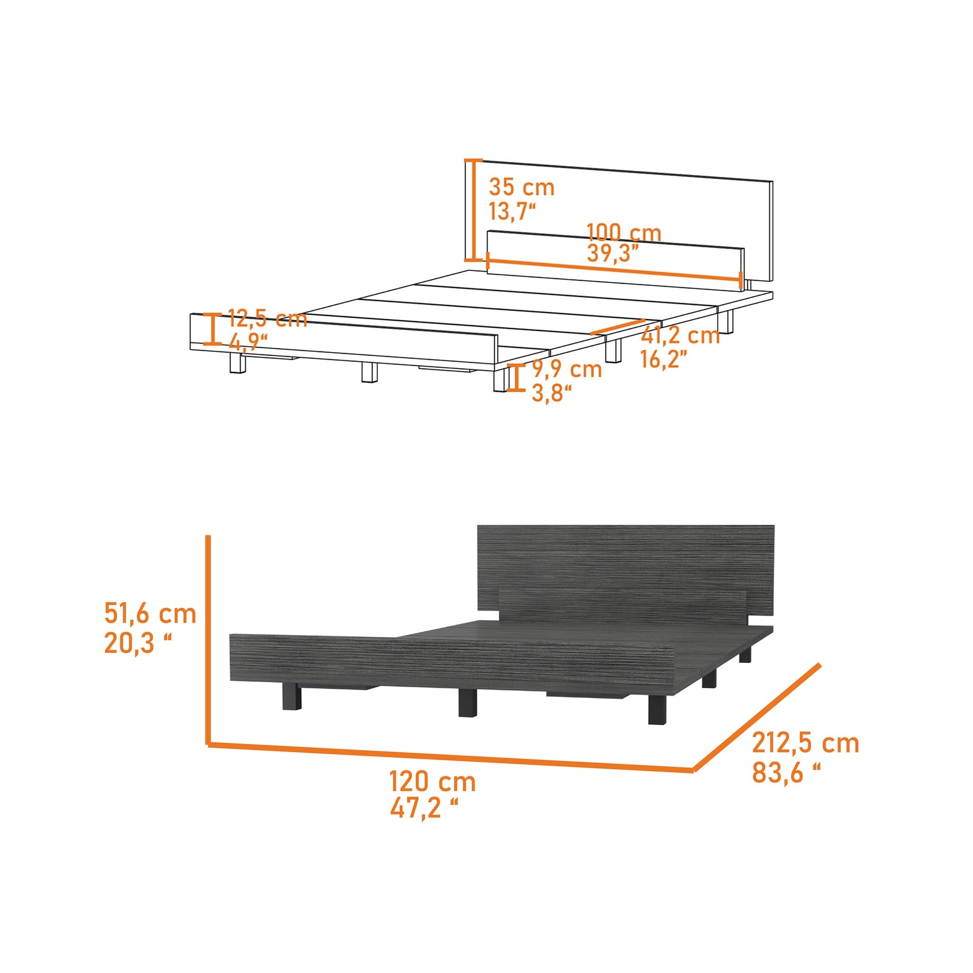 Portoalegre Twin Bed Base, Headboard