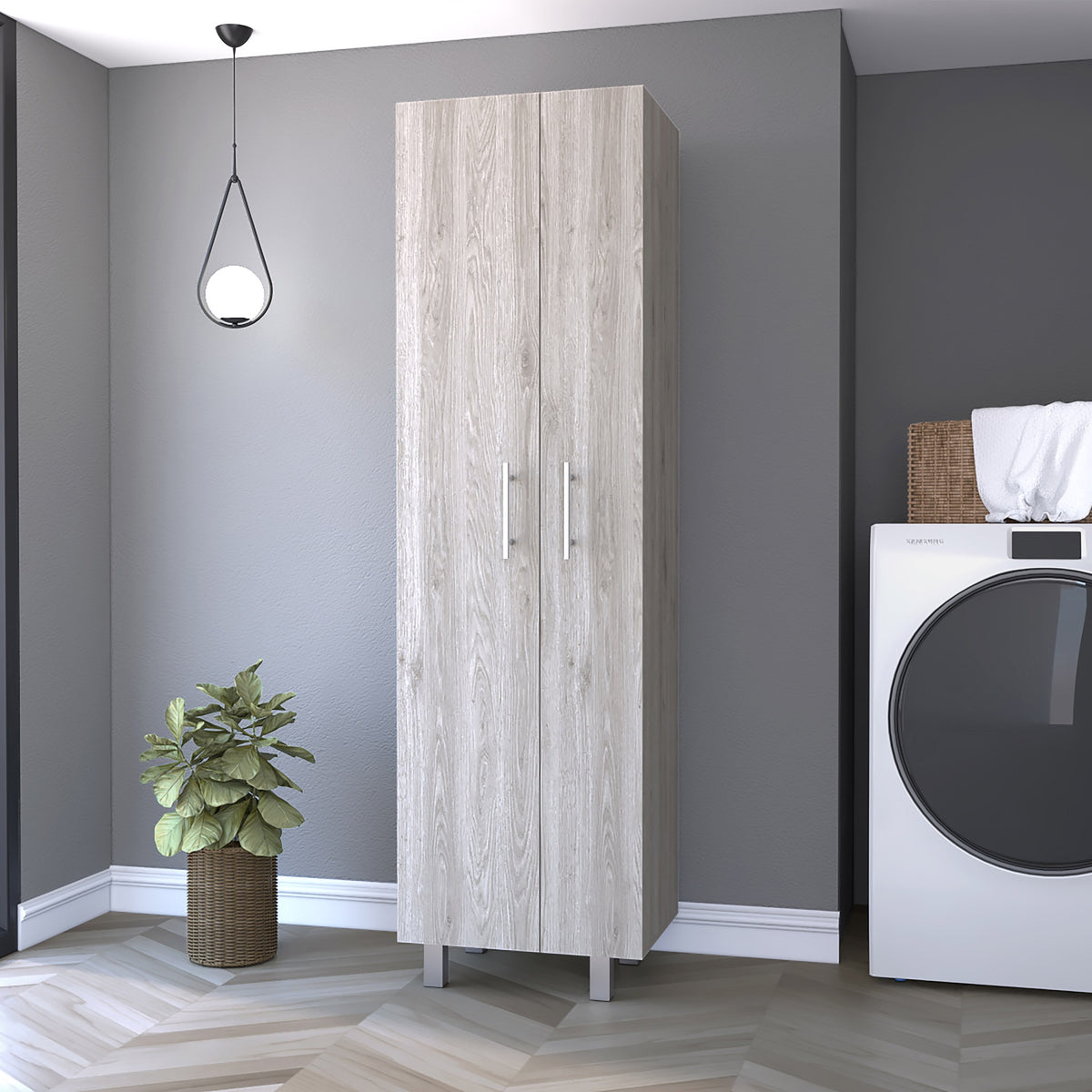 Norway Broom Closet Pantry, Five Shelves, Double Door Cabinet, Four Legs