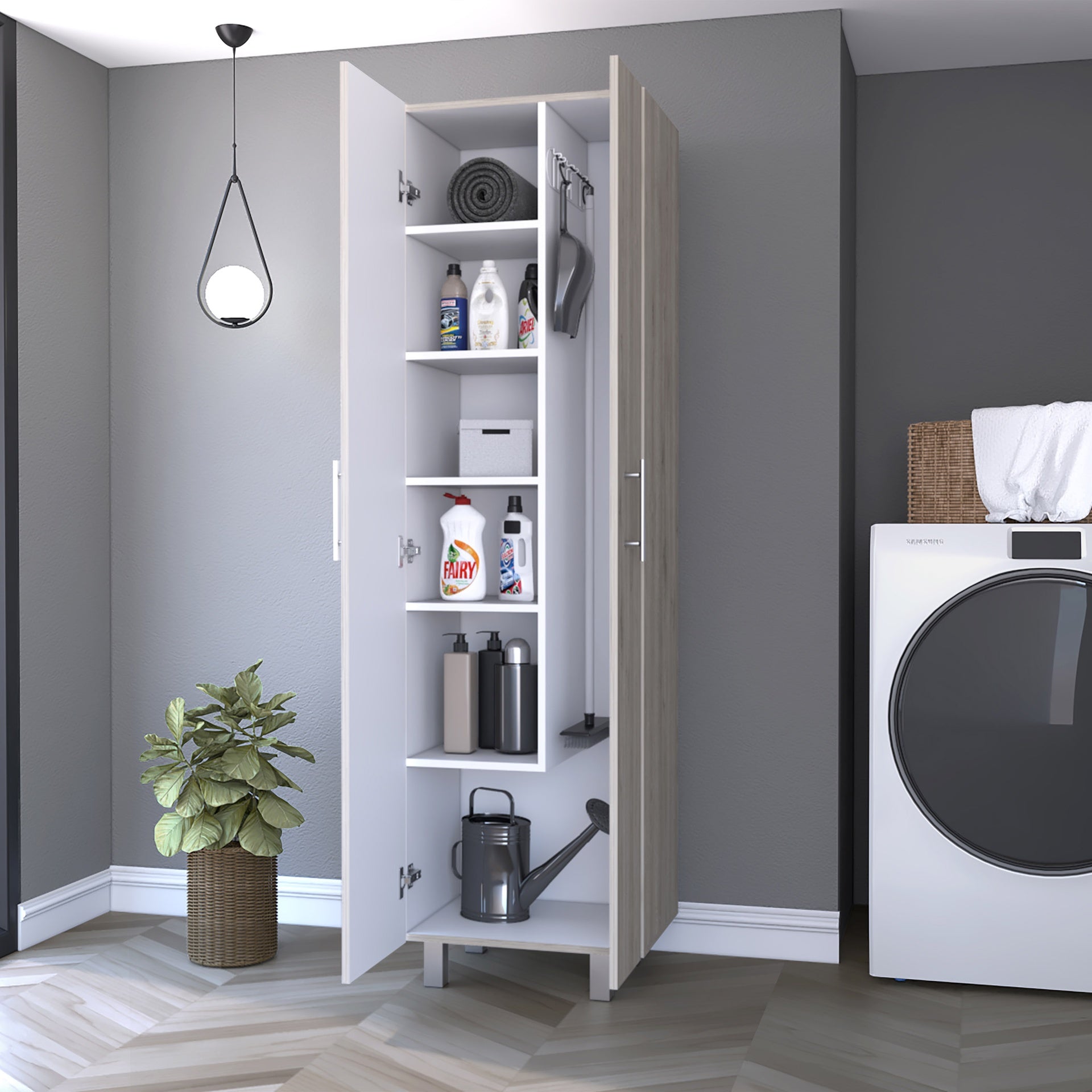 Norway Broom Closet Pantry, Five Shelves, Double Door Cabinet, Four Legs