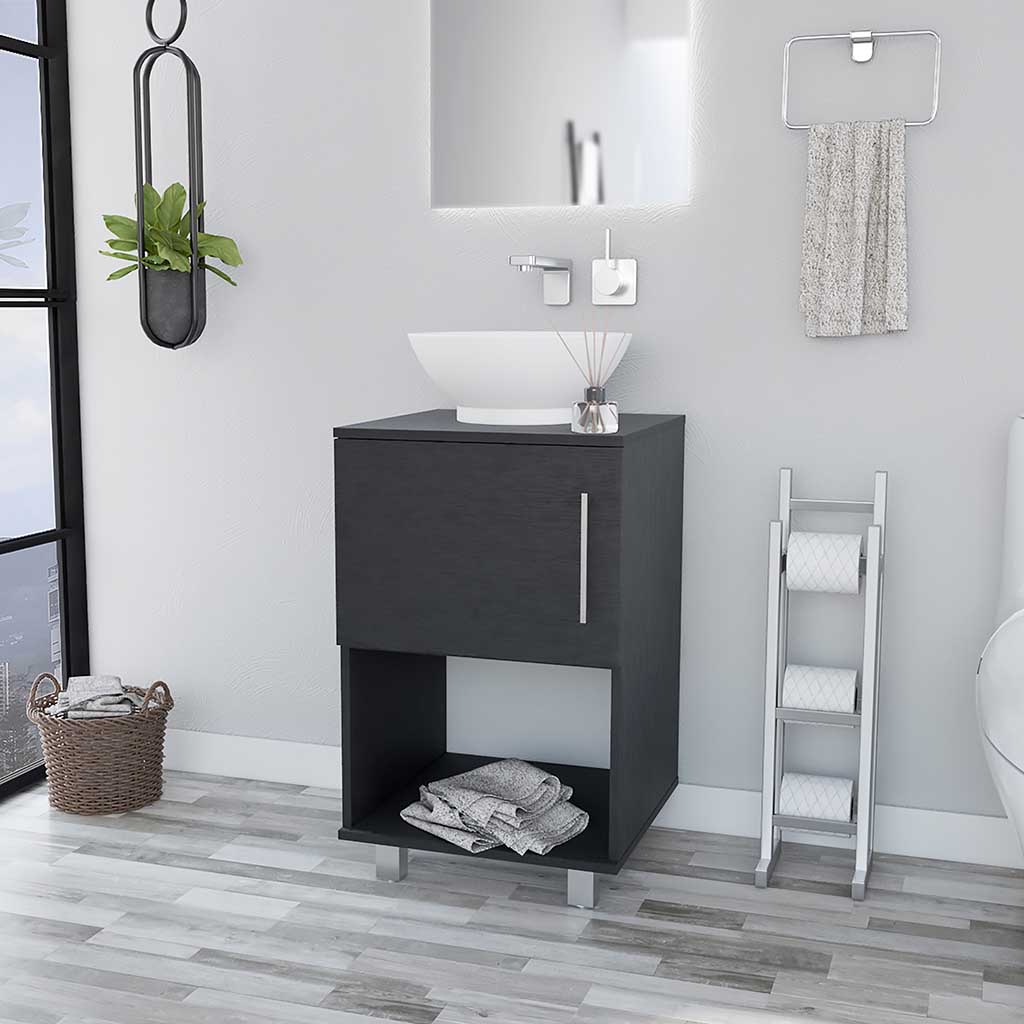 Malibu Single Bathroom Vanity, Single Door Cabinet, One Open Shelf