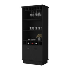 FM FURNITURE Sophia Bar Cabinet with Glassware Rack and Five Bottle Racks, Black