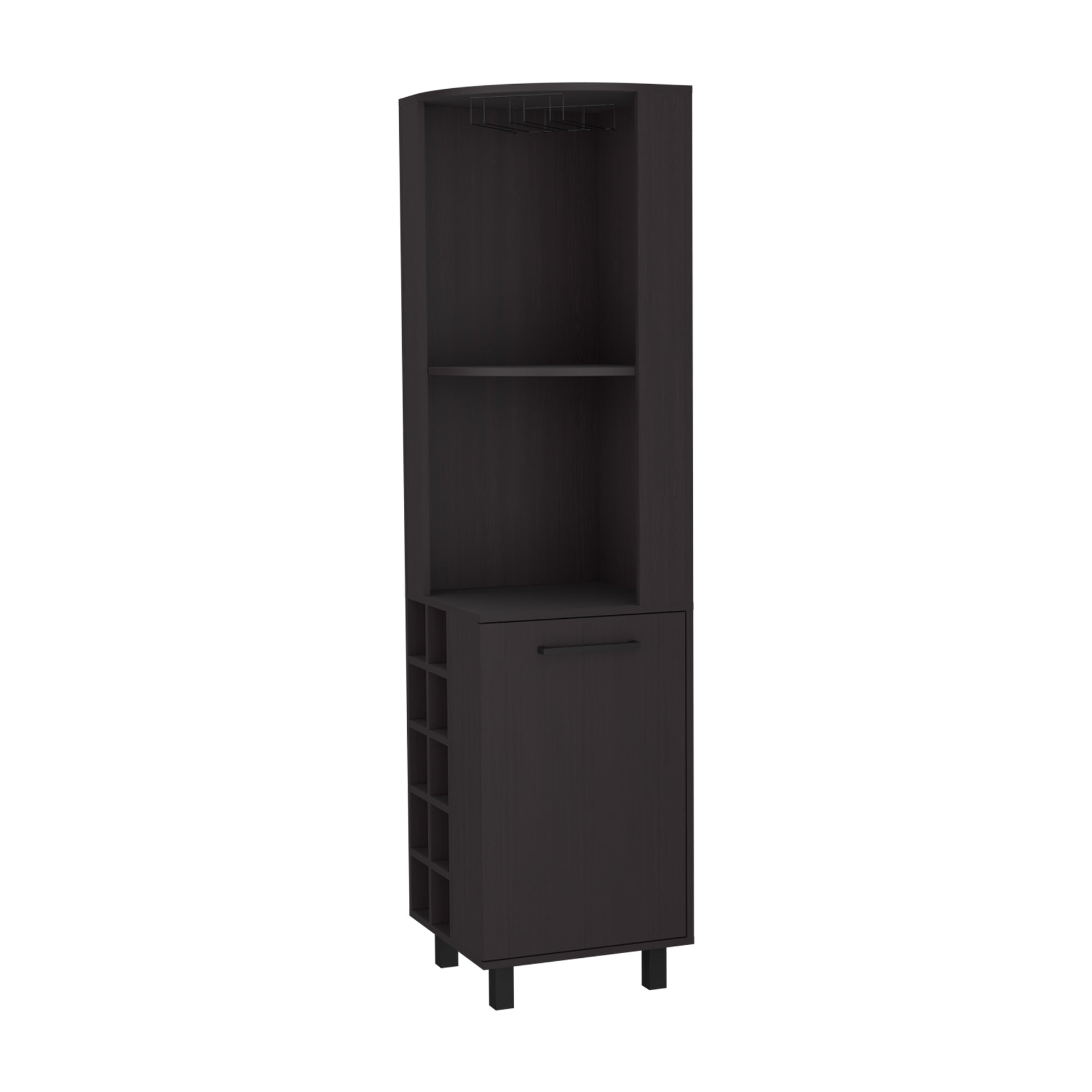 FM FURNITURE Leah Corner Bar cabinet with ample storage and wine rack. Wengue