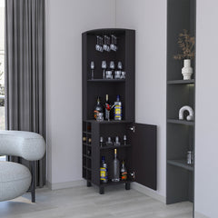FM FURNITURE Leah Corner Bar cabinet with ample storage and wine rack. Wengue