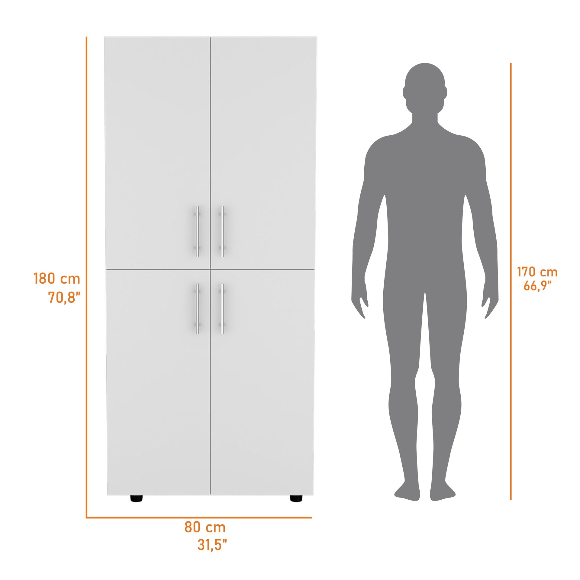 Hazel Armoire in melamine with 2 doors , 4 shelves and 2 clothes hanging bar