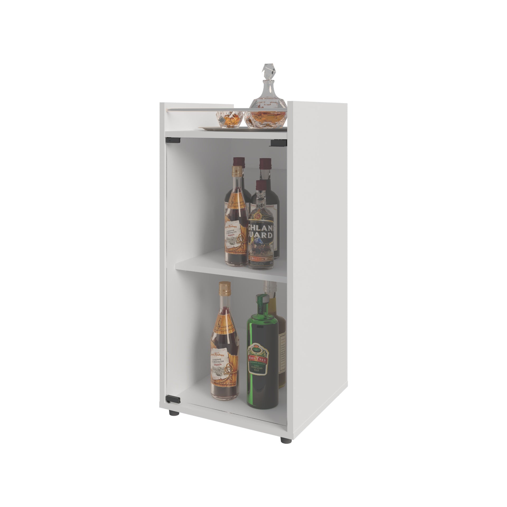 Glass Door Bar Cabinet with Shelves, White