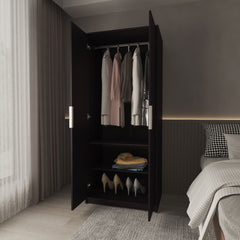 Wardrobe Berlin, Two Doors, Hanging Rod, Two Shelves, Shoe Rack, Bedroom, Wengue