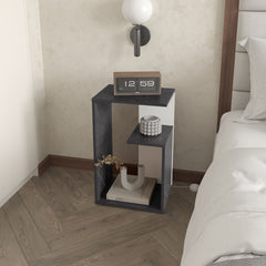 FM FURNITURE Vega Side Table in melamine with open storage,Onix and White