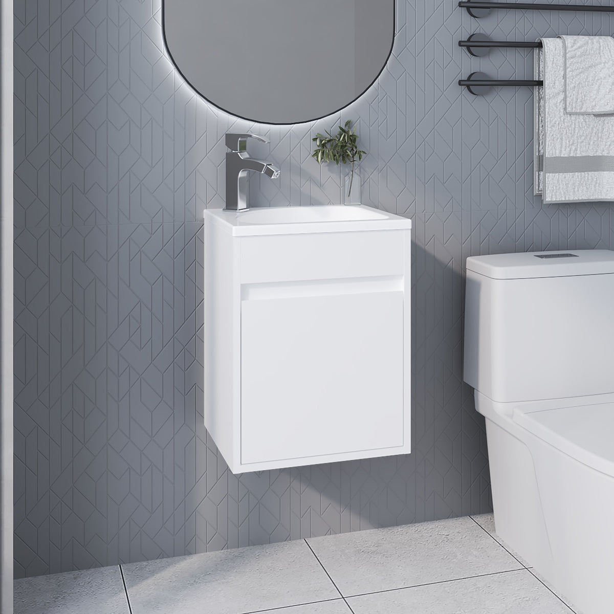 FM FURNITURE  Florence Bathroom Floating Vanity with Sink, 1 Door, White