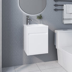 FM FURNITURE  Florence Bathroom Floating Vanity with Sink, 1 Door, White