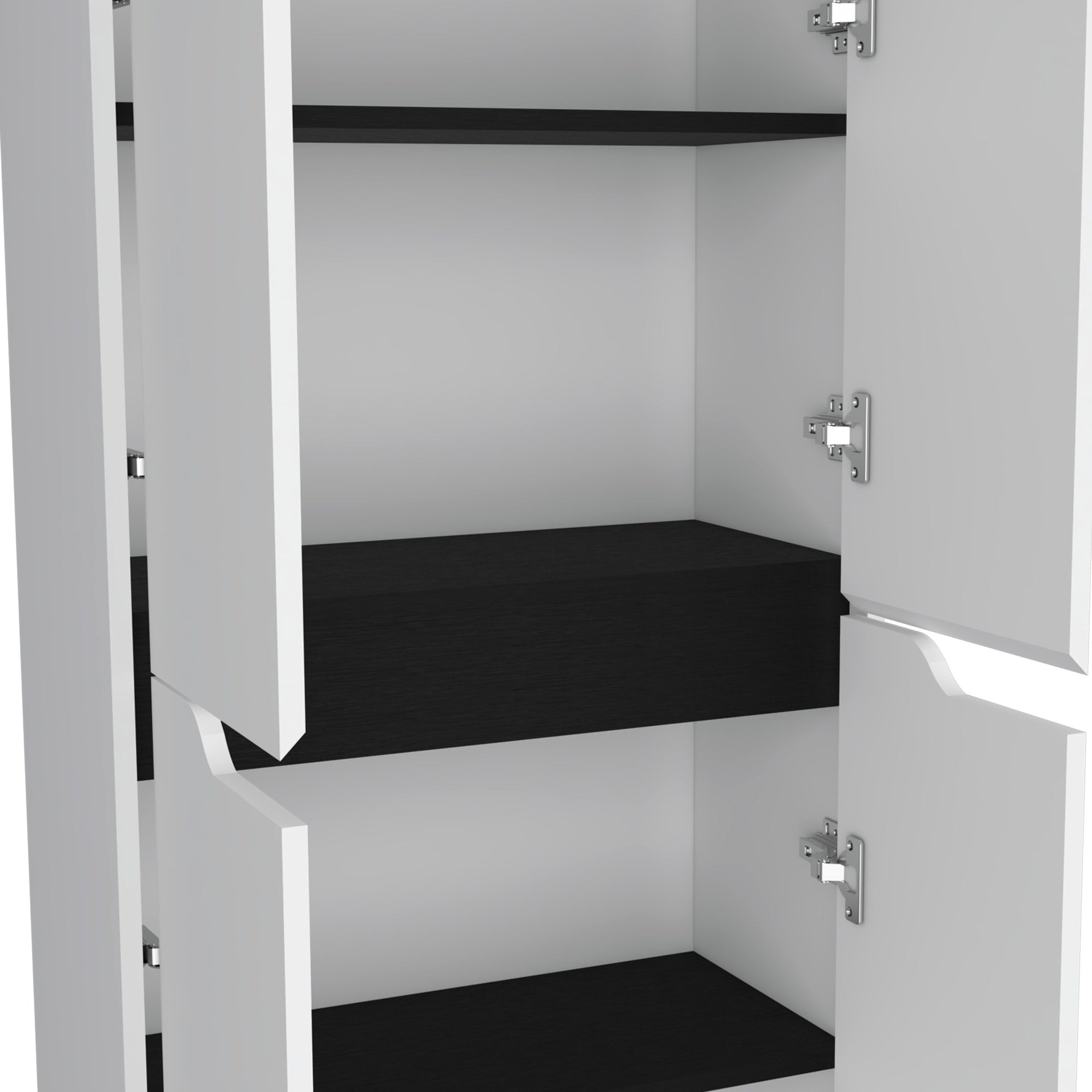 FM FURNITURE Keyser Multistorage Kitchen Pantry with 5 Shelves and 4 Doors, White/Black
