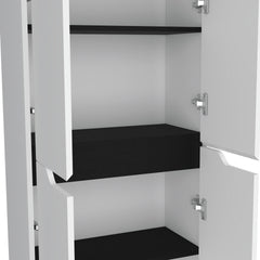 FM FURNITURE Keyser Multistorage Kitchen Pantry with 5 Shelves and 4 Doors, White/Black