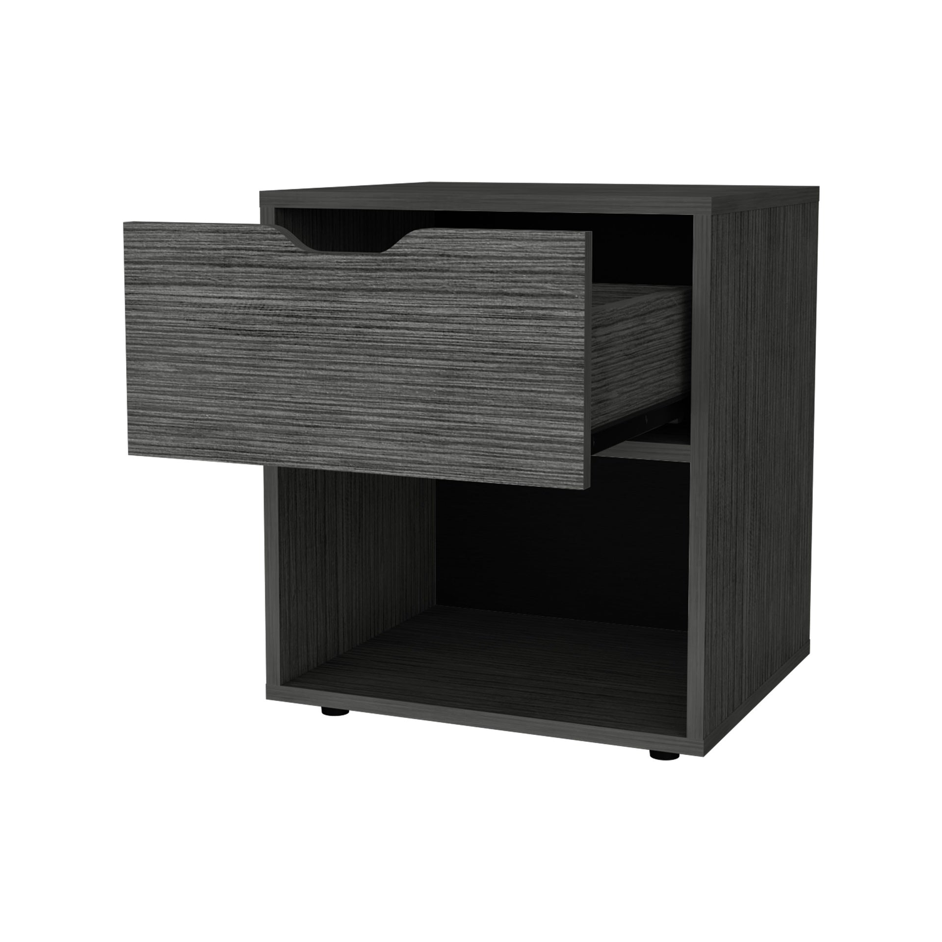 FM FURNITURE Elliott Nightstand with Elegant Drawer and Open Shelf, Ligth Gray