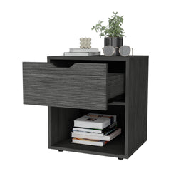 FM FURNITURE Elliott Nightstand with Elegant Drawer and Open Shelf, Ligth Gray