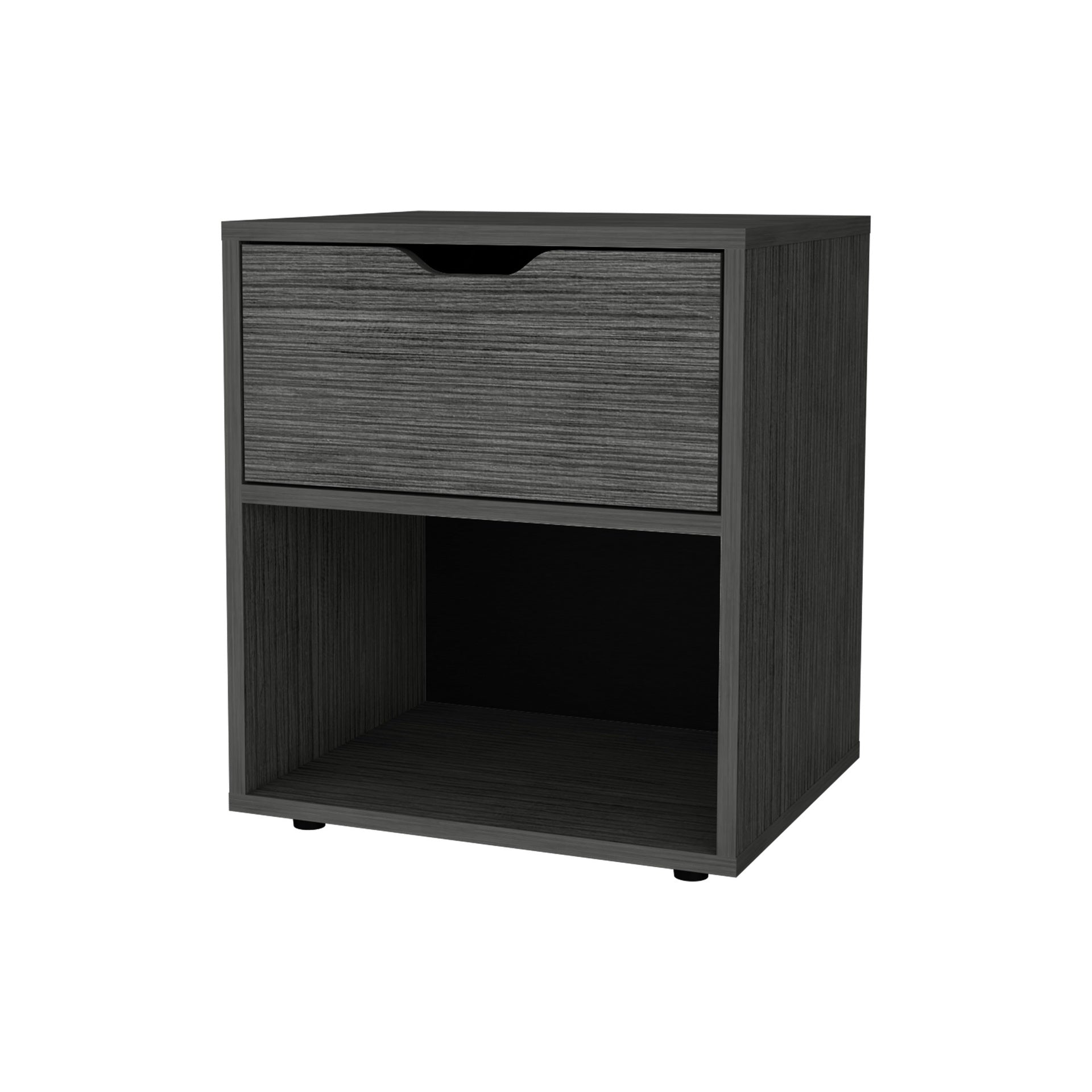 FM FURNITURE Elliott Nightstand with Elegant Drawer and Open Shelf, Ligth Gray