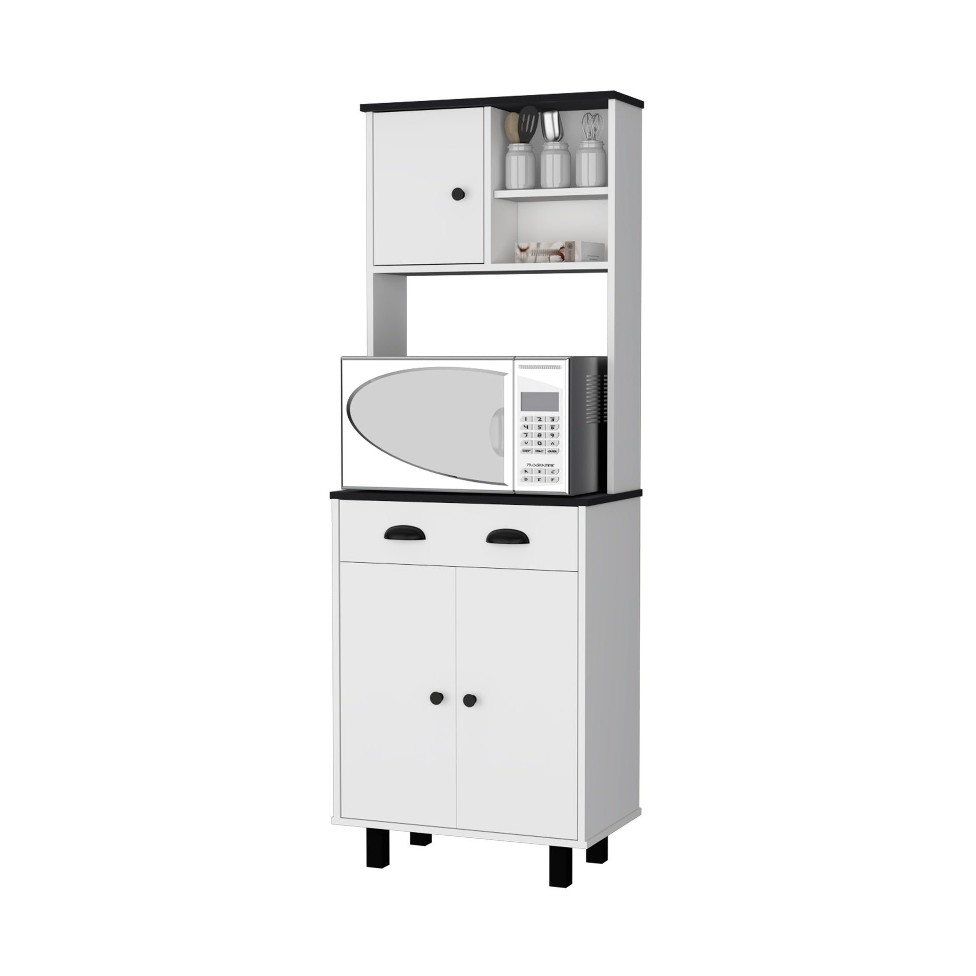 FM FURNITURE Tacna Kitchen Pantry with ample storage, 2 open shelves, 1 drawer, 1 cabinet, 2 shelves, White+wengue
