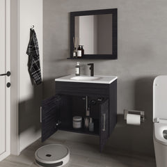 Slater Floating Bathroom Vanity Set with Sink, Two-Door Cabinet, and Mirror,Wengue