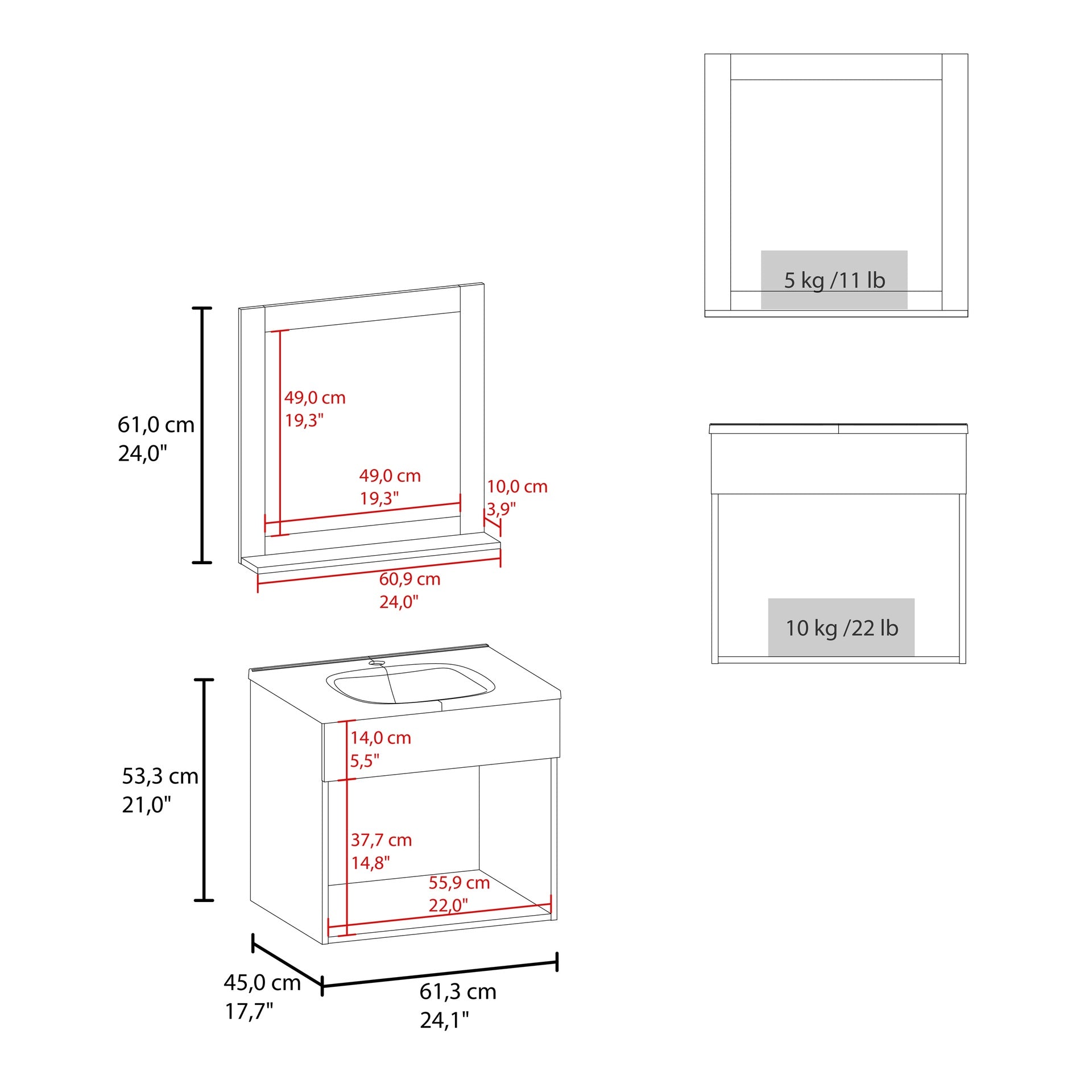 Slater Floating Bathroom Vanity Set with Sink, Two-Door Cabinet, and Mirror,Wengue