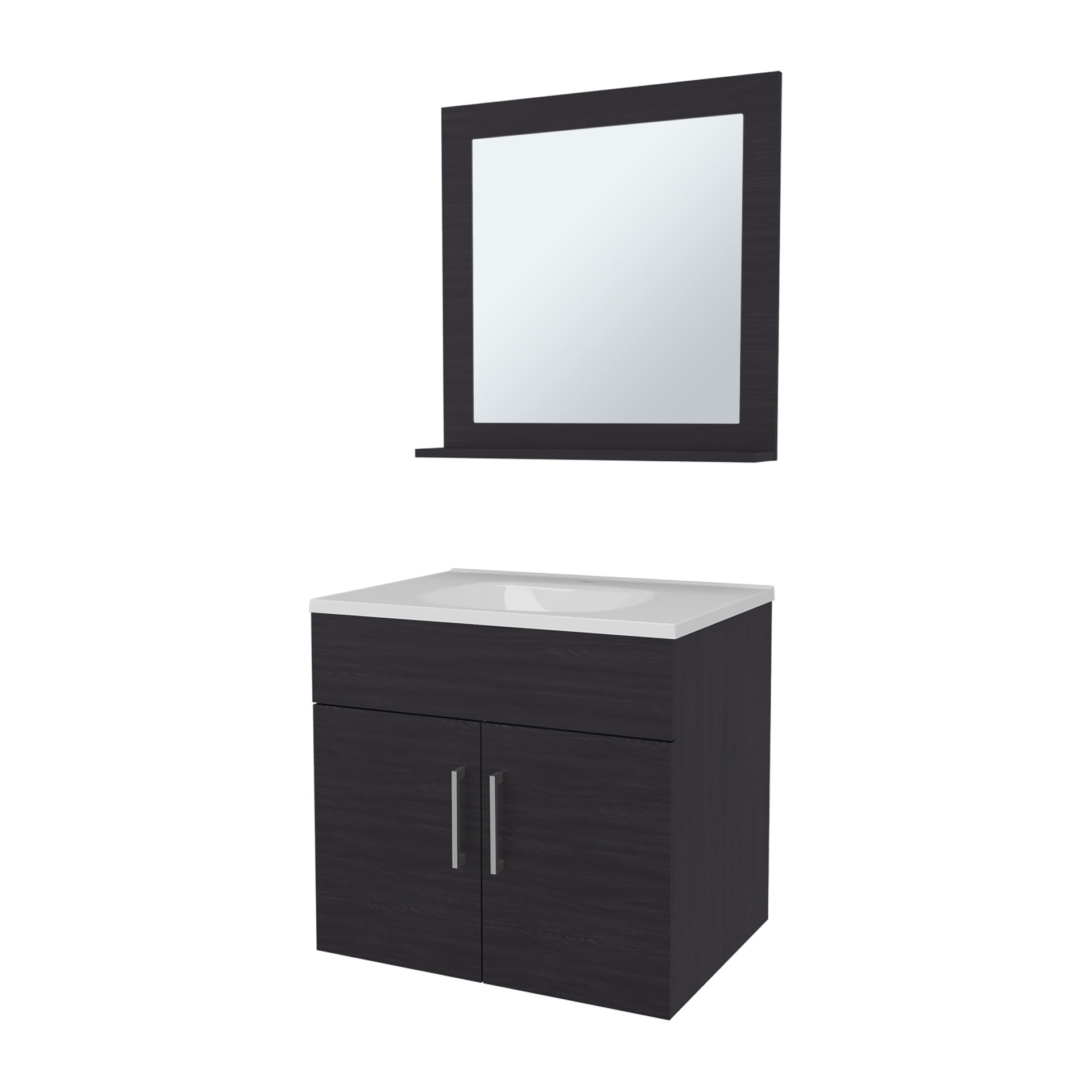 Slater Floating Bathroom Vanity Set with Sink, Two-Door Cabinet, and Mirror,Wengue