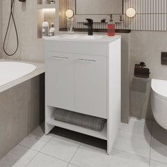 Shell Bathroom Vanity  with  2 Doors and Open Storage, White