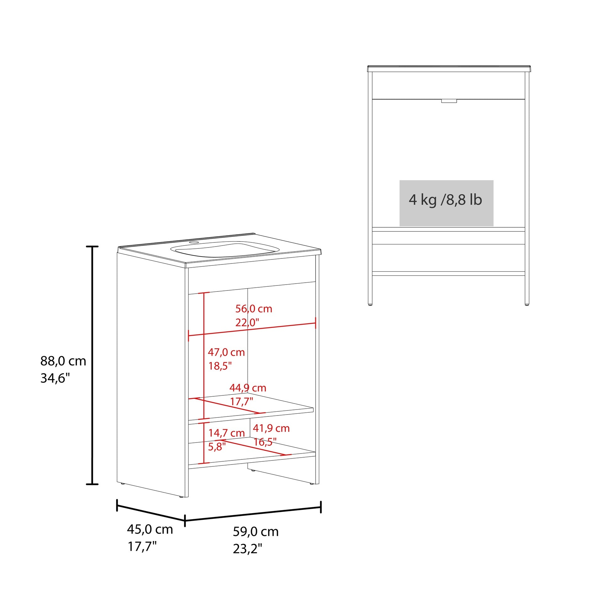 Shell Bathroom Vanity  with  2 Doors and Open Storage, White