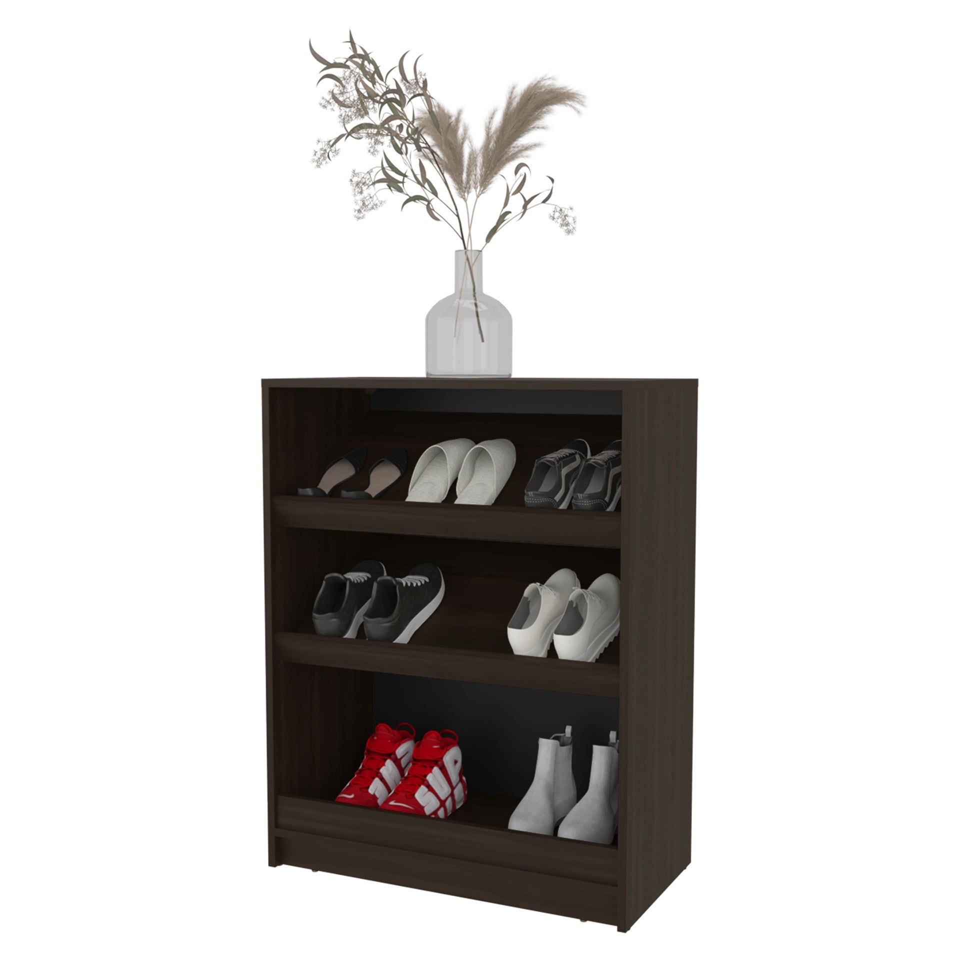 FM FURNITURE Oatman Shoe Rack with Open Storage, Wengue
