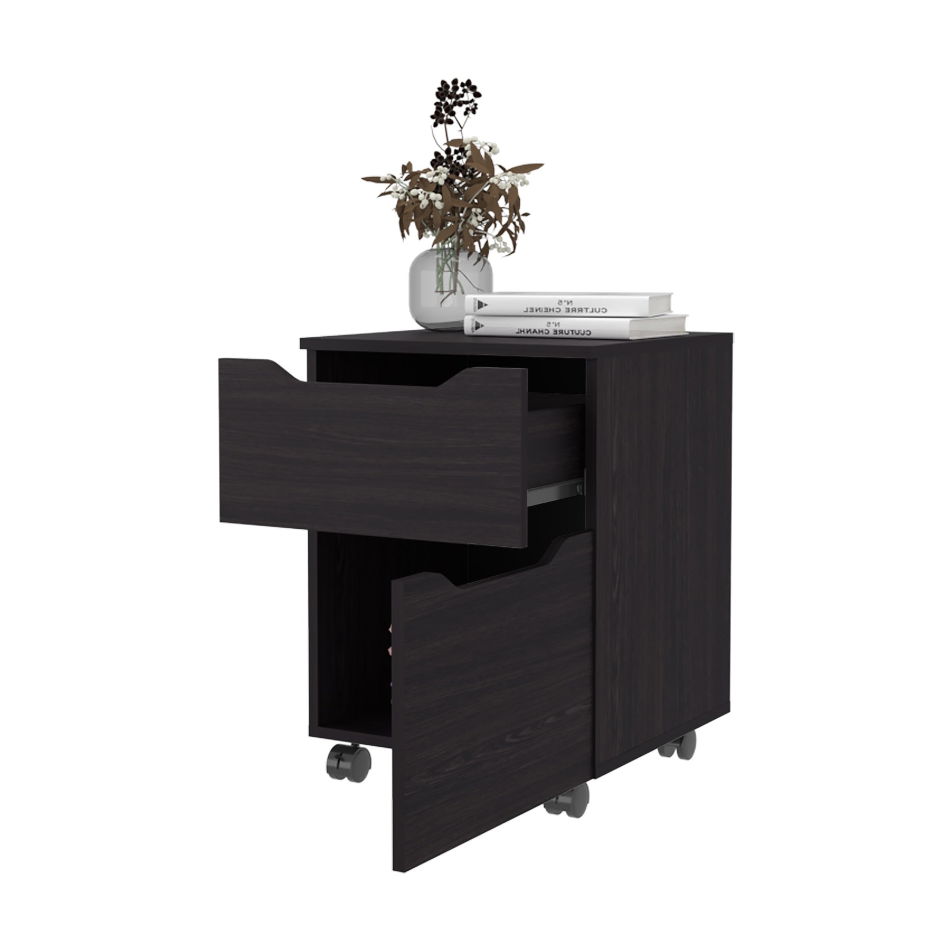 FM FURNITURE Newriver Nightstand with 1 Door and 1 Drawer , Wengue