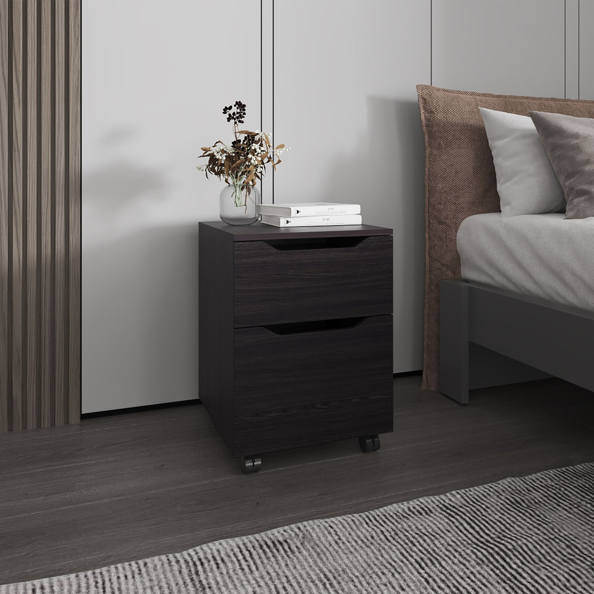 FM FURNITURE Newriver Nightstand with 1 Door and 1 Drawer , Wengue