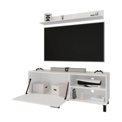 FM FURNITURE Bitter Springs Tv Stand 65" in melamine with Open Storage,pneumatic arms and 1 Door, White