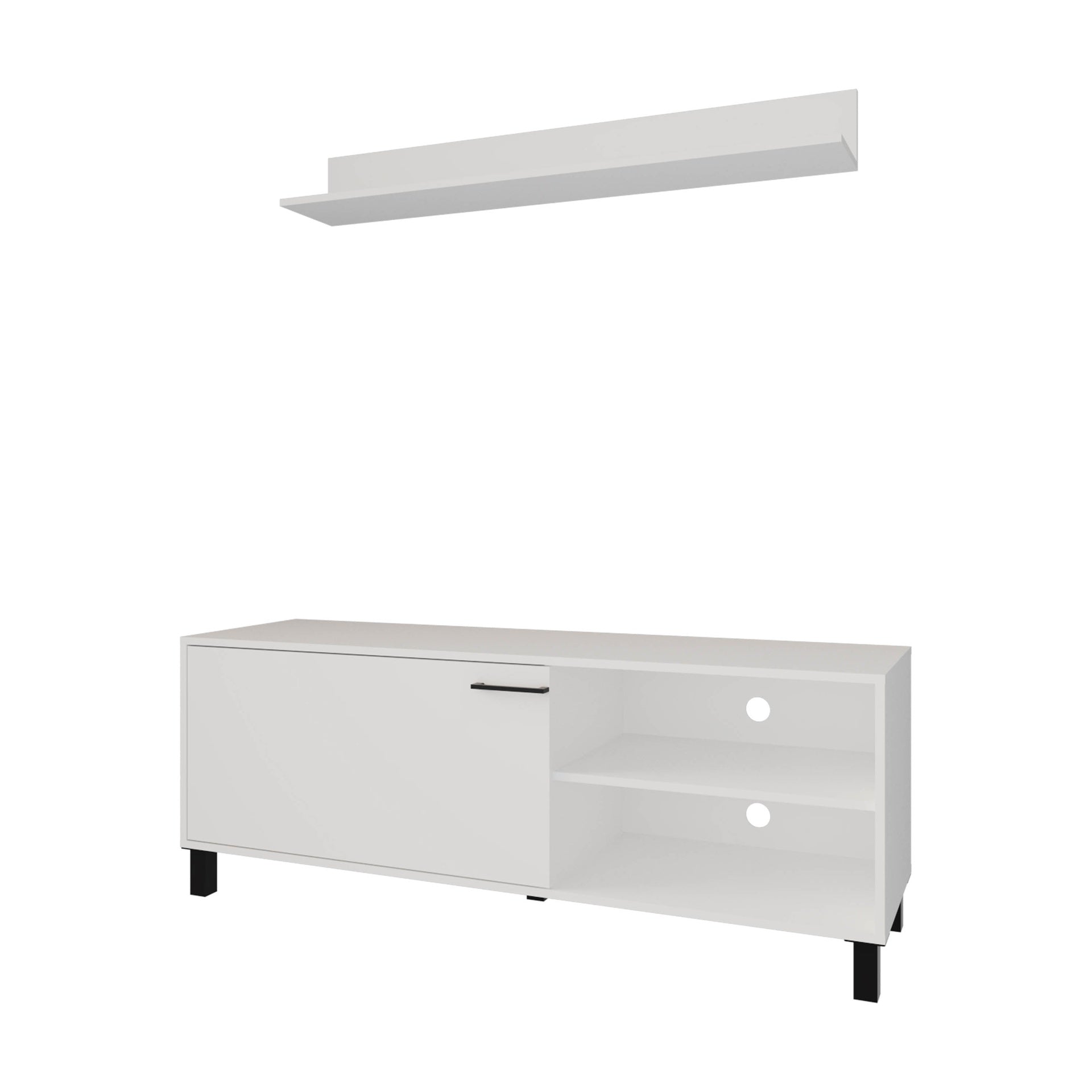 FM FURNITURE Bitter Springs Tv Stand 65" in melamine with Open Storage,pneumatic arms and 1 Door, White