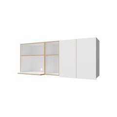 Wall-Mounted Kitchen Cabinet with Microwave Space, Open Shelves, and Double Doors – Natural Oak and White