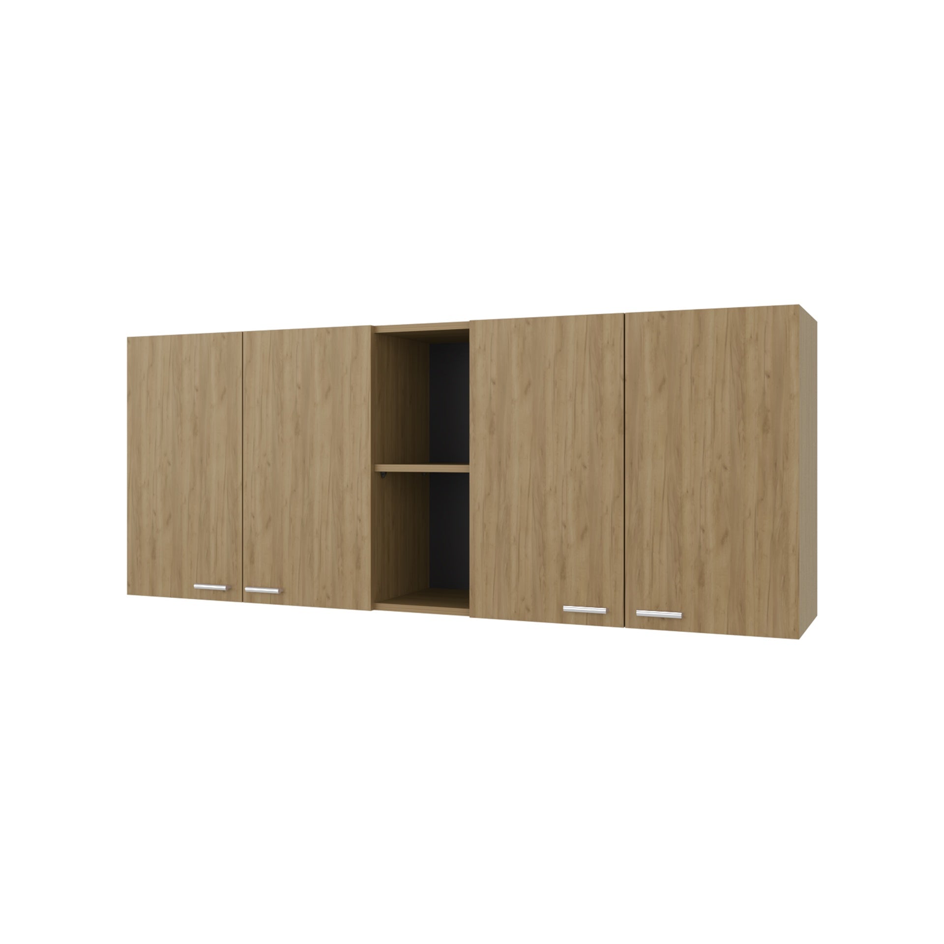 Luray Wall Cabinet kitchen in Melamine wit 4 Doors  and Open Storage, Natural Oak