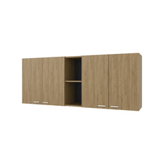 Luray Wall Cabinet kitchen in Melamine wit 4 Doors  and Open Storage, Natural Oak