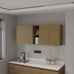Luray Wall Cabinet kitchen in Melamine wit 4 Doors  and Open Storage, Natural Oak