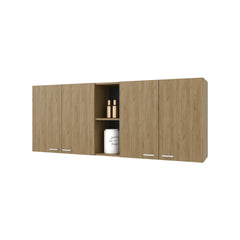 Luray Wall Cabinet kitchen in Melamine wit 4 Doors  and Open Storage, Natural Oak