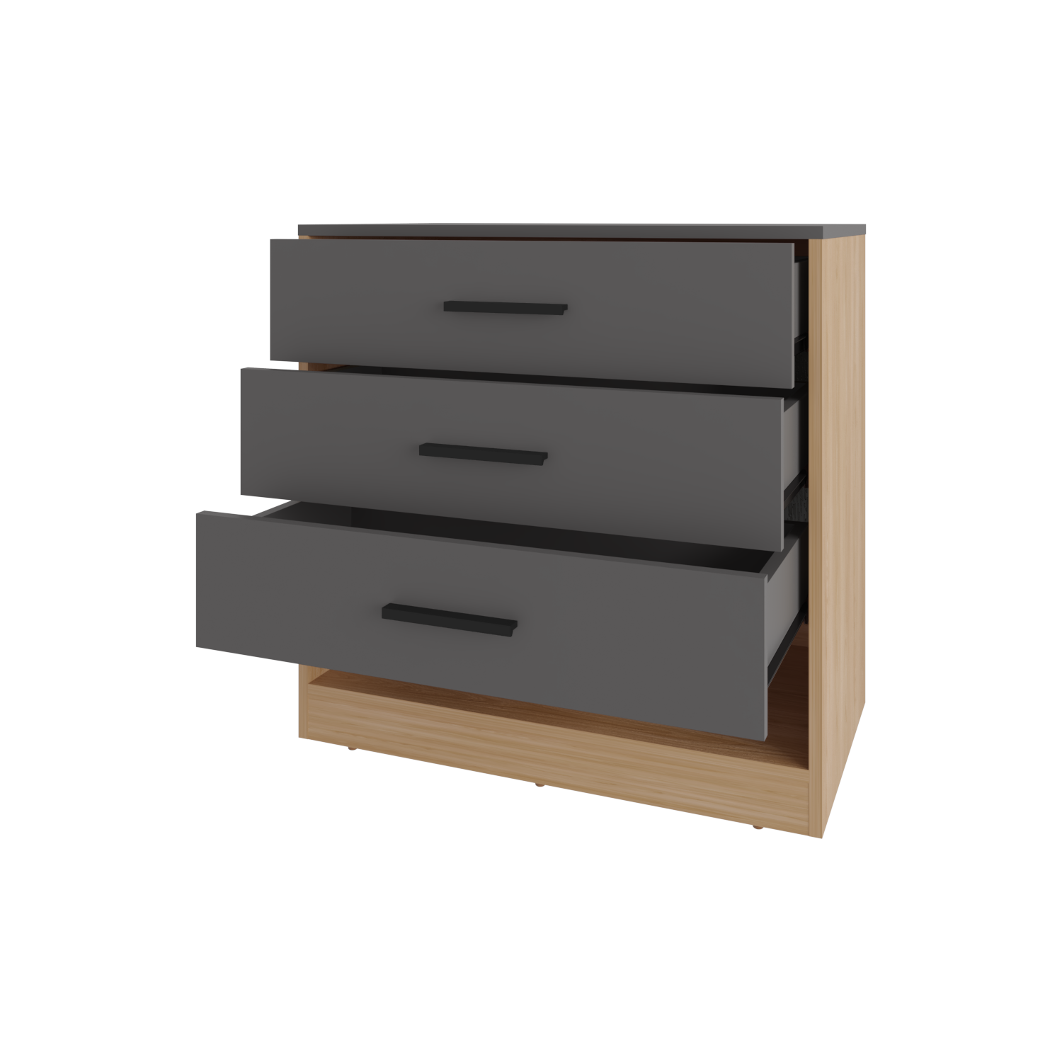 Lowrys Dresser with 3 Drawers and Open Shelf, Natural Oak and Matt Grey