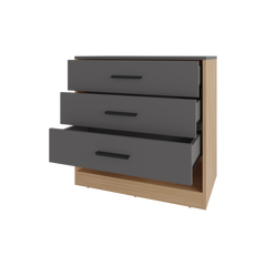 Lowrys Dresser with 3 Drawers and Open Shelf, Natural Oak and Matt Grey