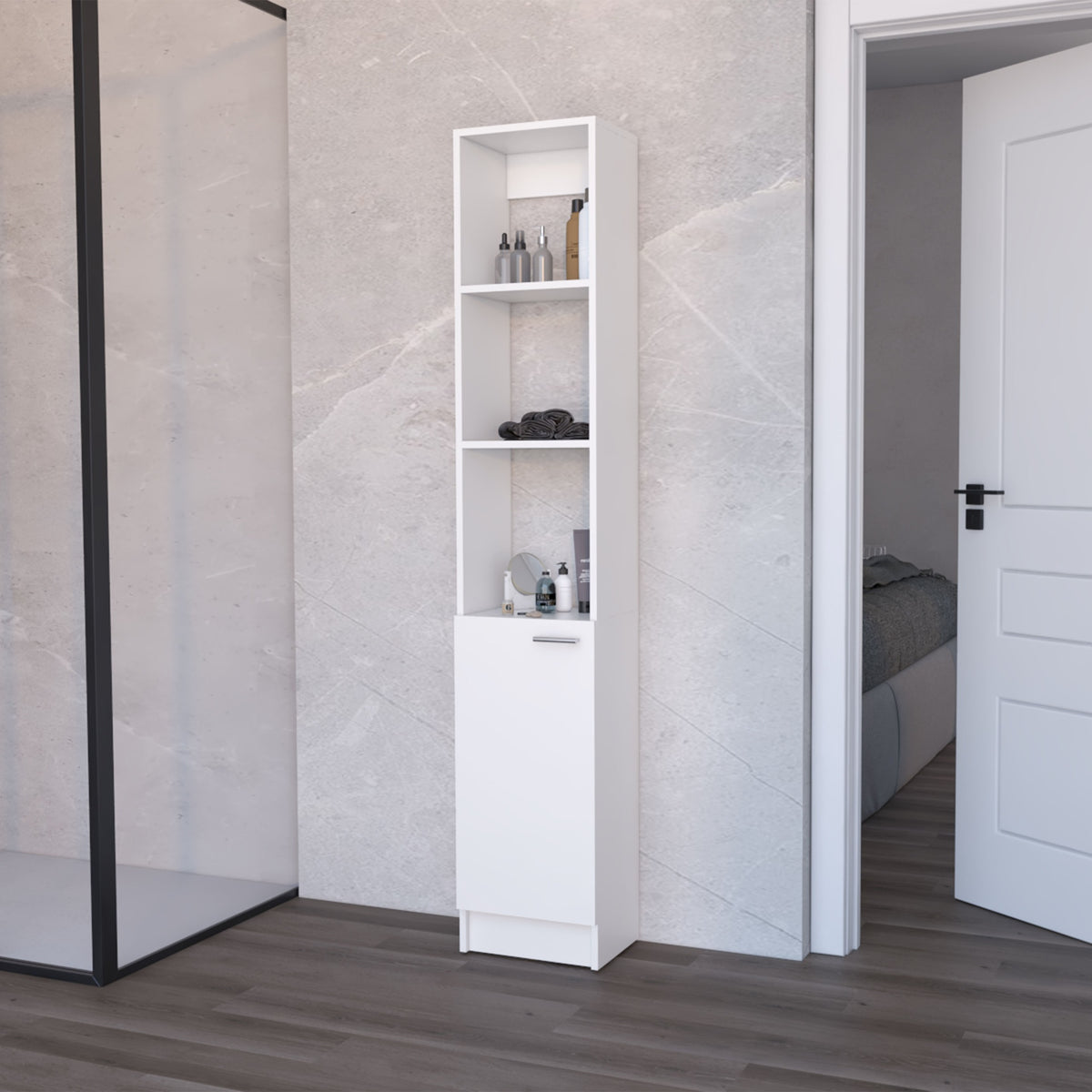 Brenda Linen Cabinet with 1 door, 3 open shelves