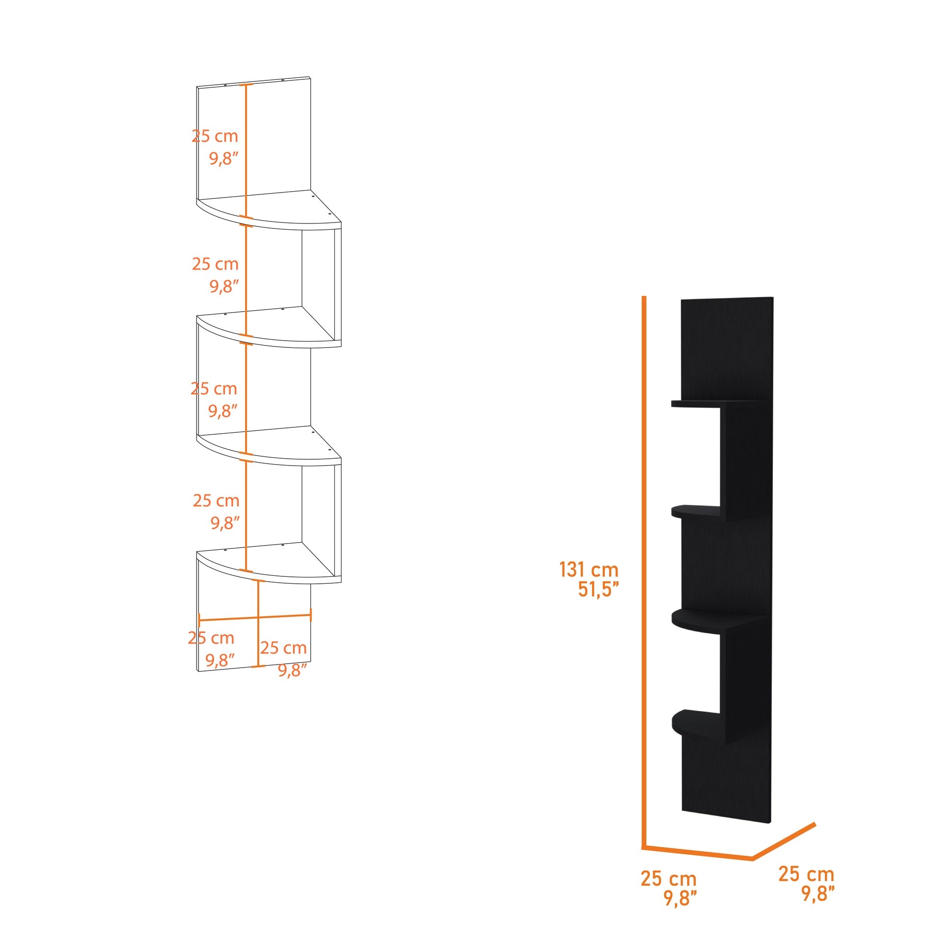 Rosebud Corner Floating Shelf: Modern Full-Wall 4-Shelf Unit