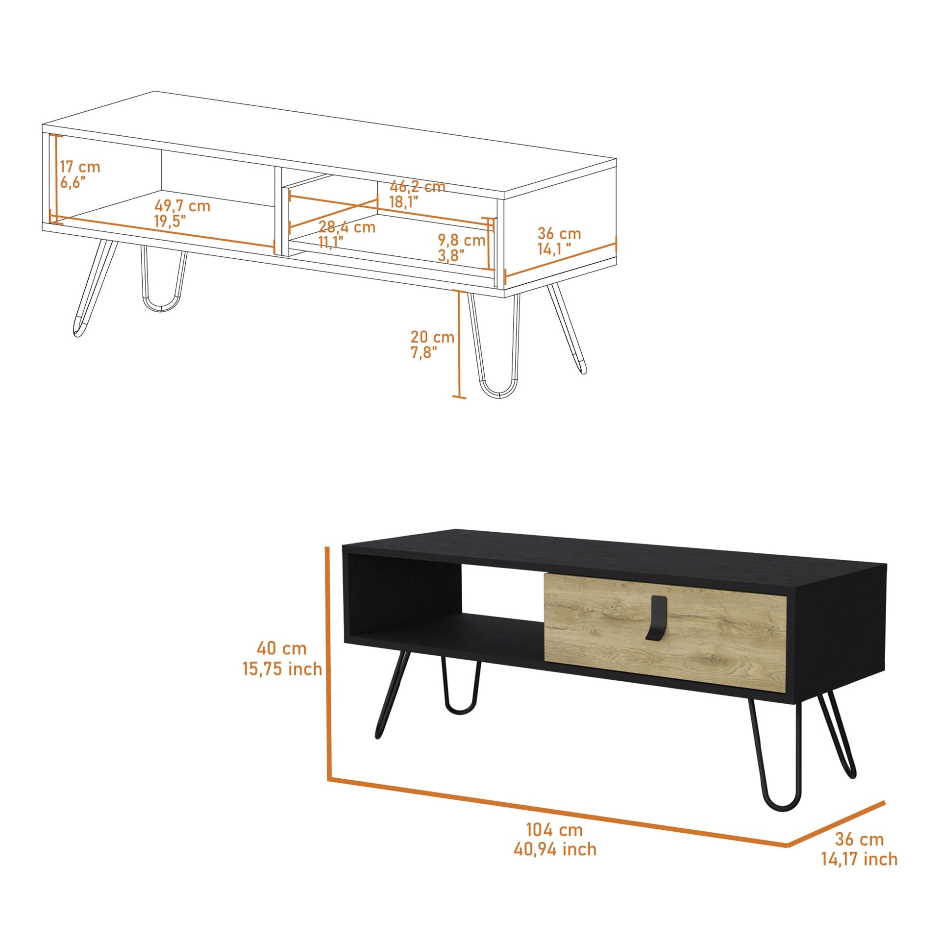 Kimball Coffee Table with Drawer and Hairpin Legs