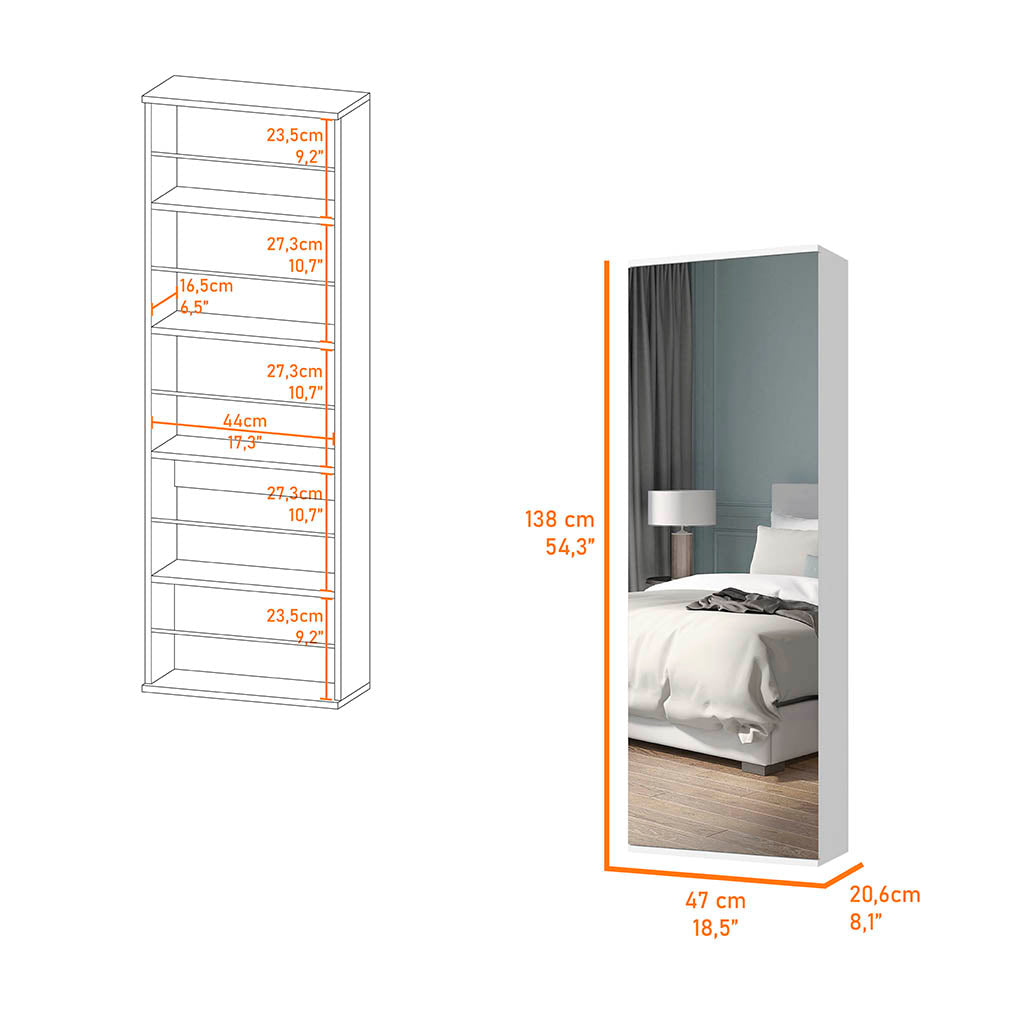 Connecticut Wall Mounted Shoe Rack, Mirror, Five Shelves, Ten Shoes Capacity