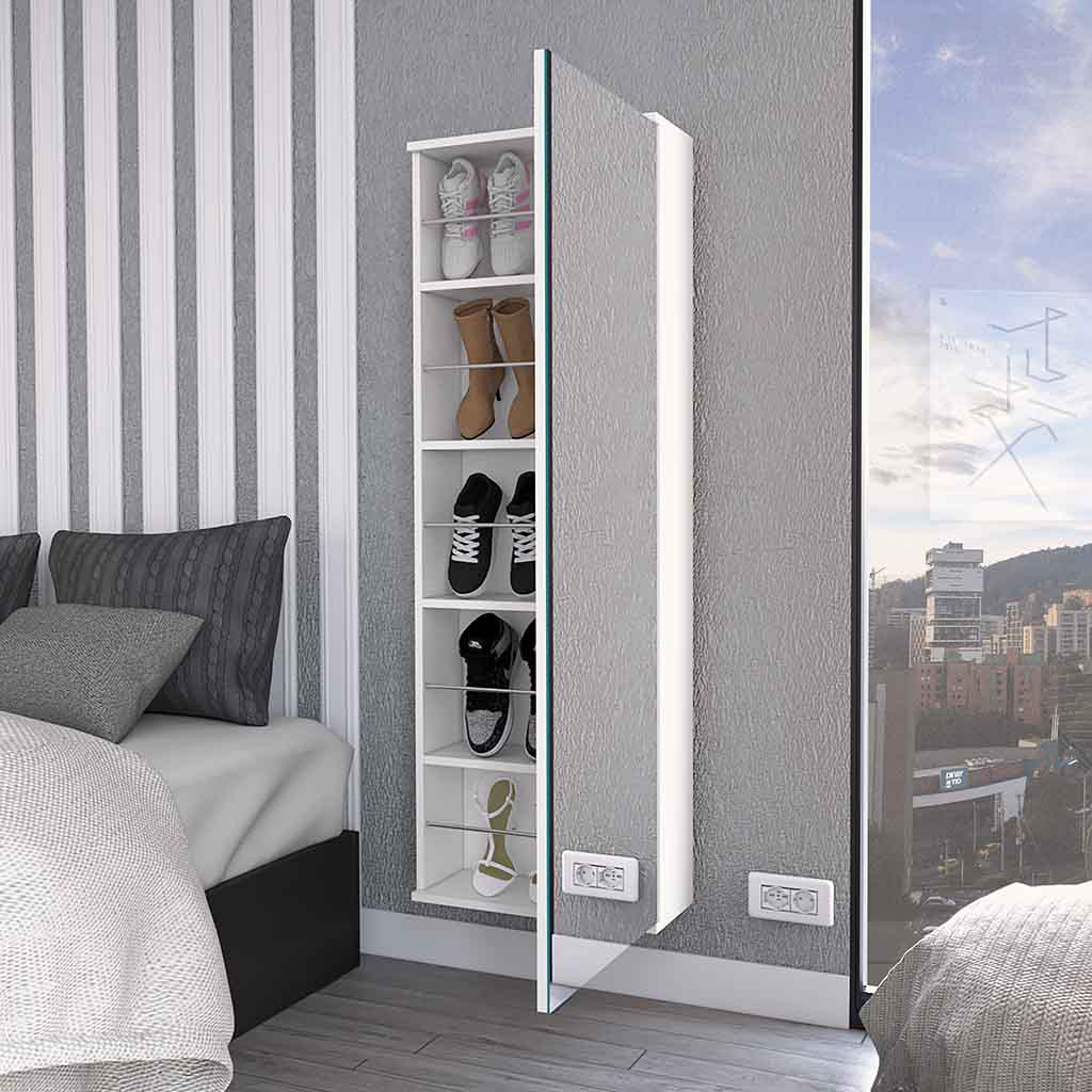 Connecticut Wall Mounted Shoe Rack, Mirror, Five Shelves, Ten Shoes Capacity