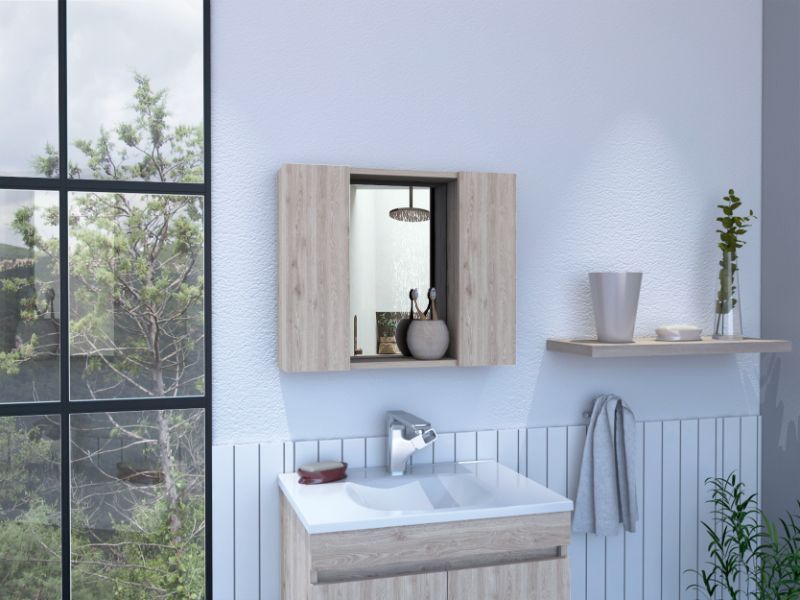 Draco Medicine Cabinet, Mirror, Double Door, One External Shelf
