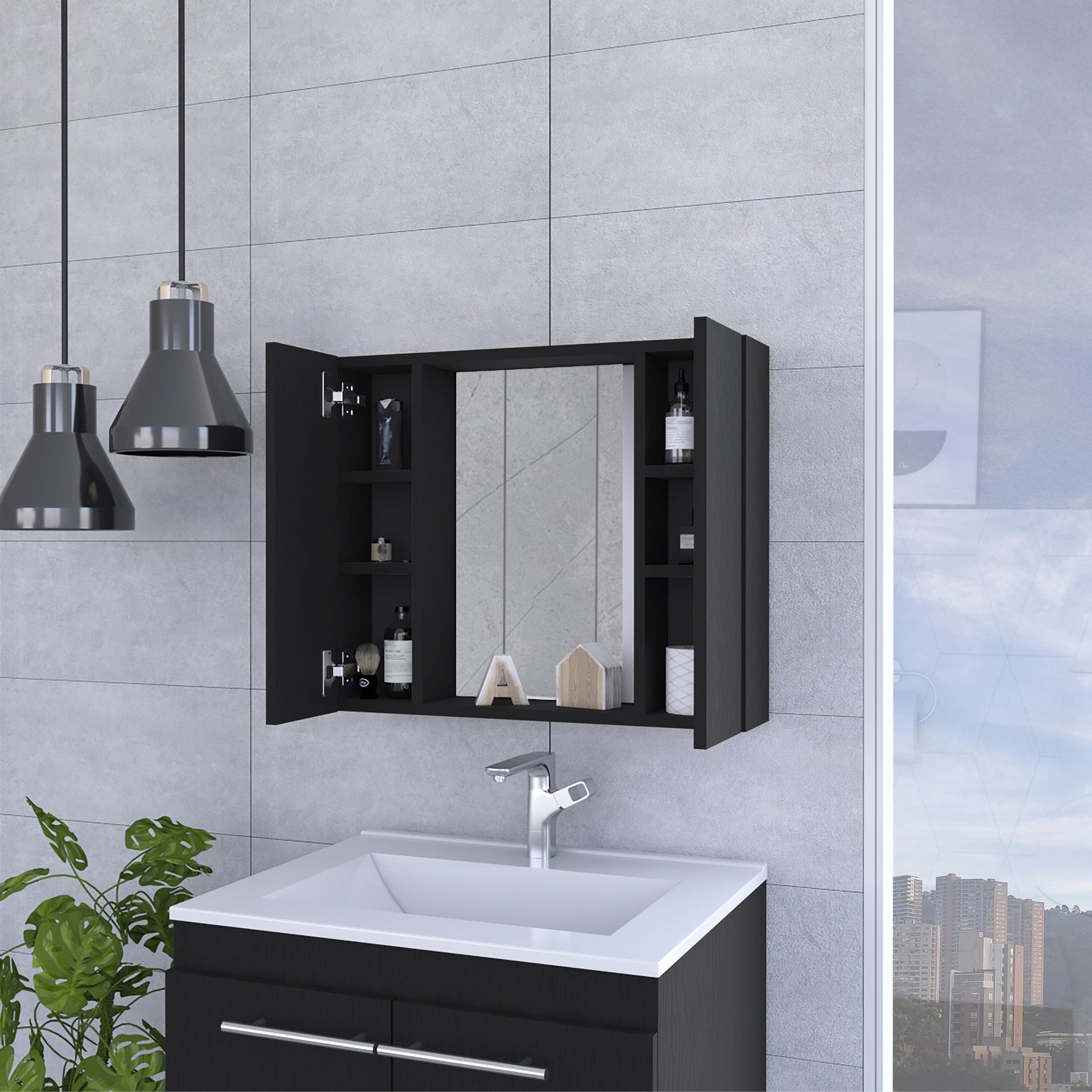 Draco Medicine Cabinet, Mirror, Double Door, One External Shelf