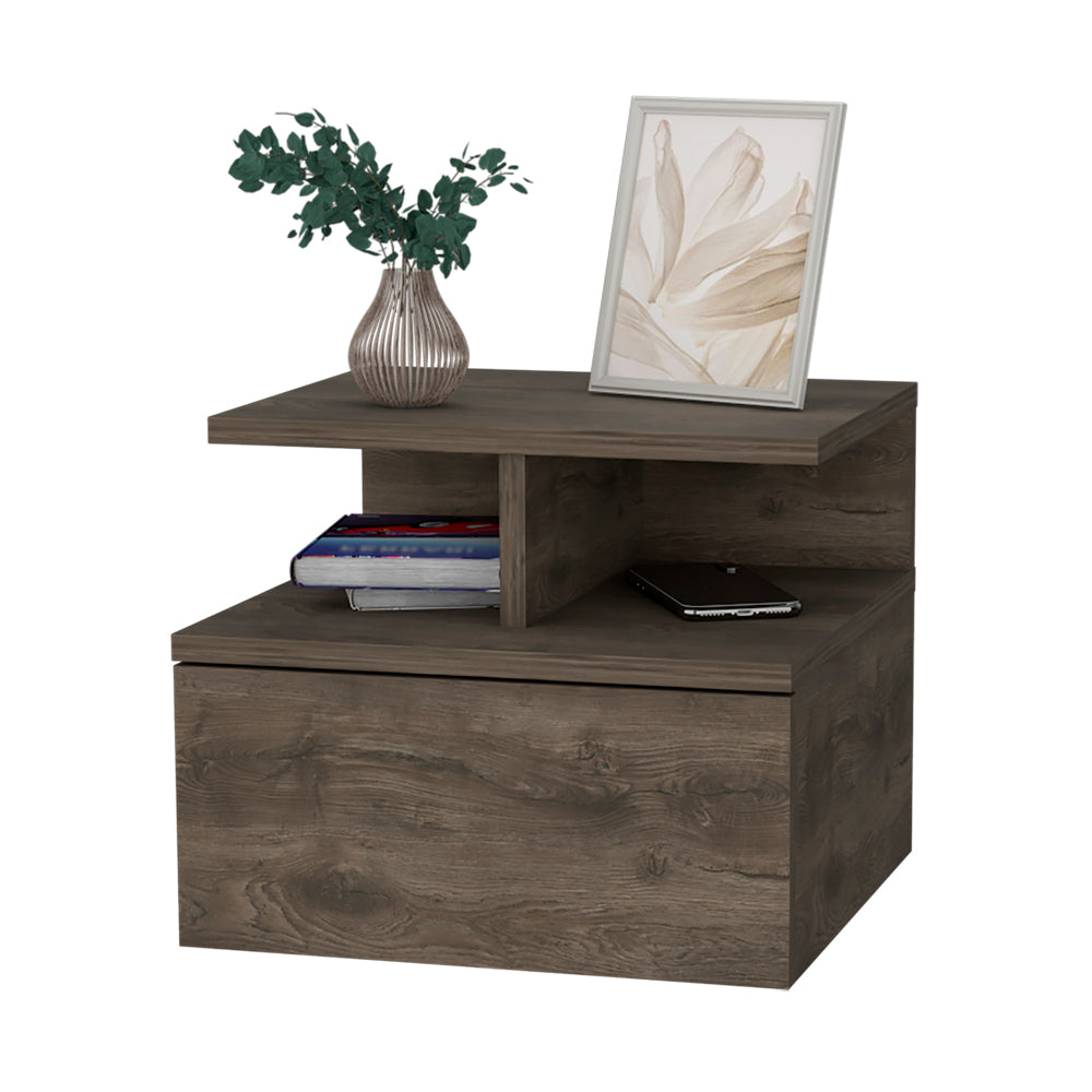 Carthage Nightstand with 1-Drawer, 1-Open Storage Shelf and Wooden Legs