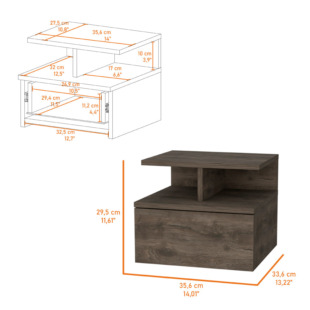 Carthage Nightstand with 1-Drawer, 1-Open Storage Shelf and Wooden Legs