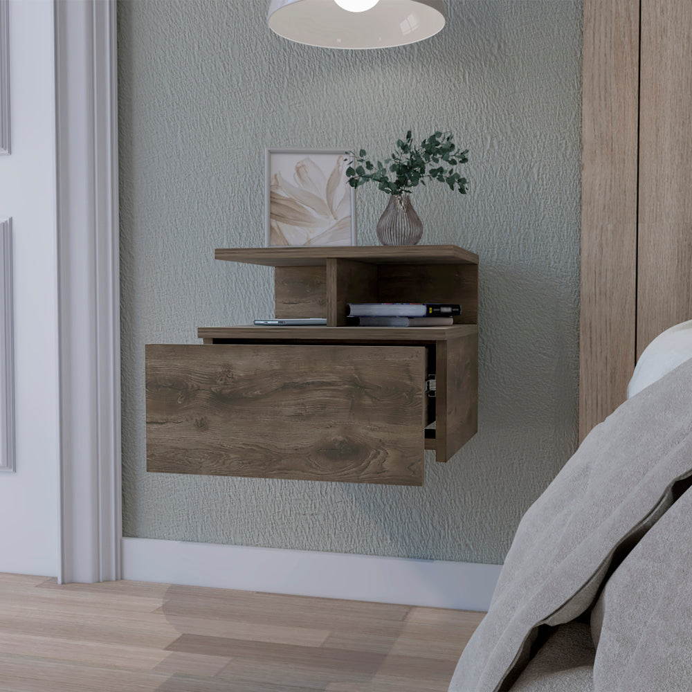 Carthage Nightstand with 1-Drawer, 1-Open Storage Shelf and Wooden Legs