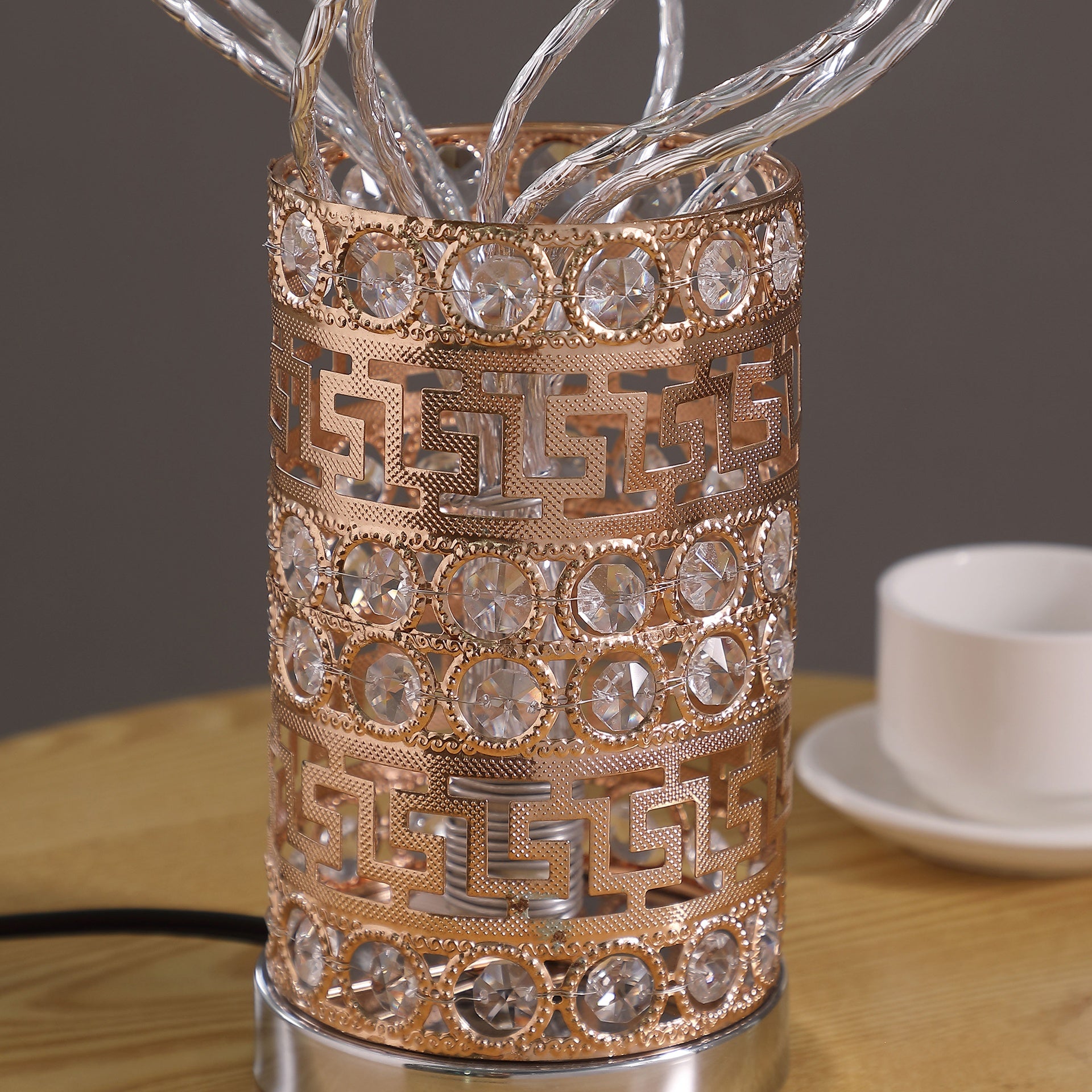 Aluminum Golden Rose Copper/Silver Wire Bud Flower Bud Table Lamp for Living Room, Nightstand Bedside Table Lamp for Bedroom, LED Lamp