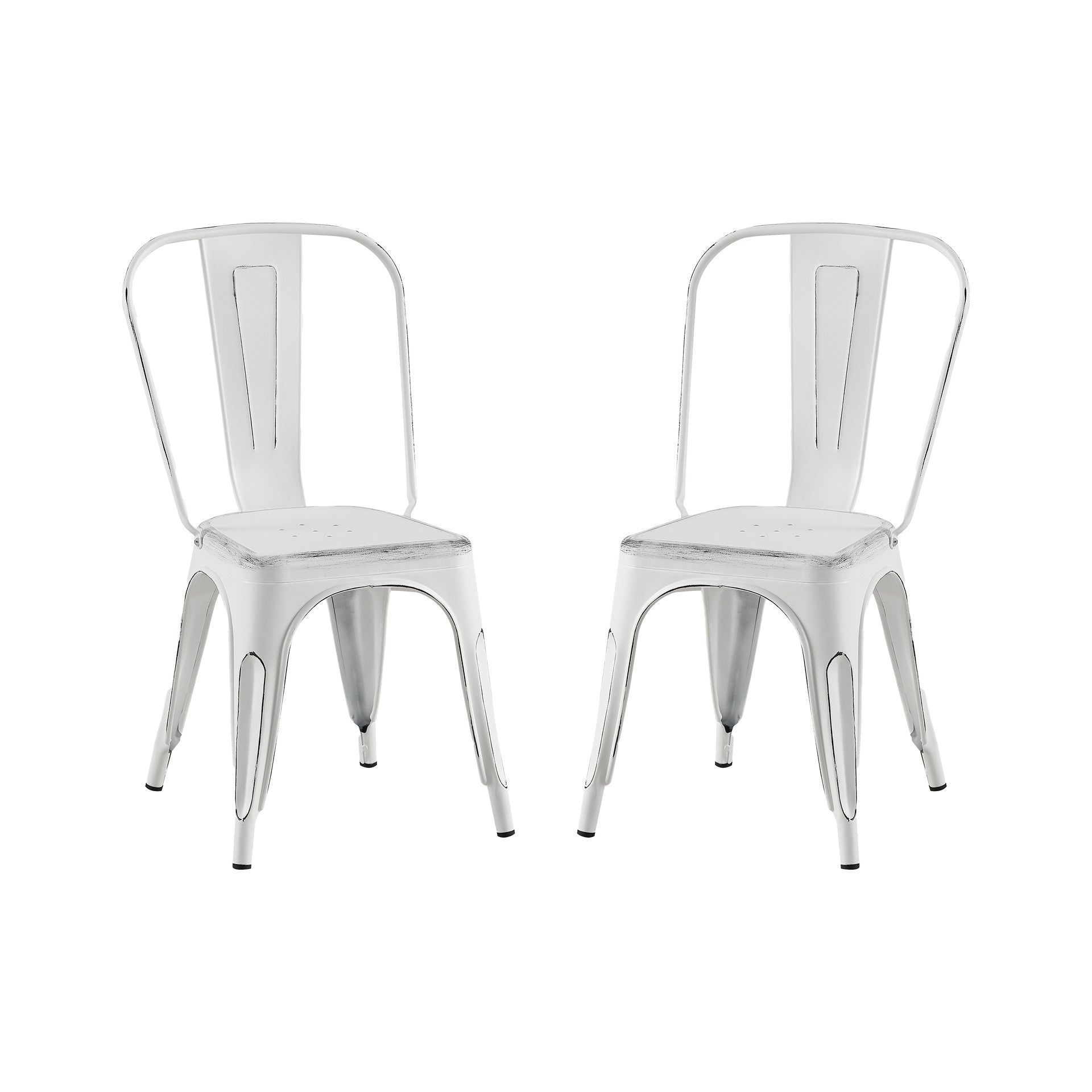 Set of 2 Sanded Matte White Industrial Metal Dining Chairs 18 Inch Seat Height Stackable,  Indoor Outdoor, Lightweight Easy-Clean Surface, Easy Assembly, Durable Modern Design, For Kitchen Cafe Bar