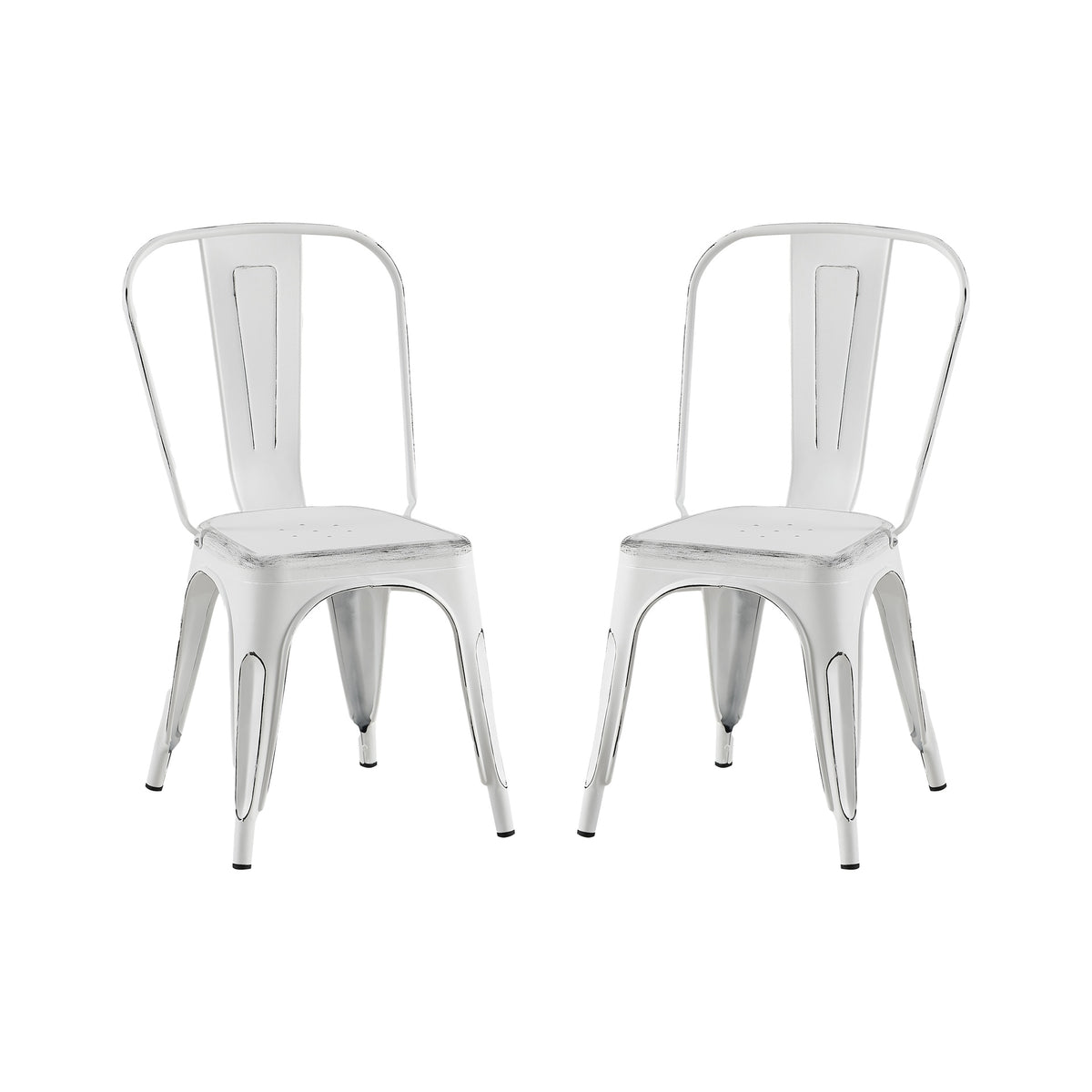 Set of 2 Sanded Matte White Industrial Metal Dining Chairs 18 Inch Seat Height Stackable,  Indoor Outdoor, Lightweight Easy-Clean Surface, Easy Assembly, Durable Modern Design, For Kitchen Cafe Bar