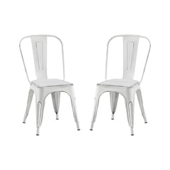 Set of 2 Sanded Matte White Industrial Metal Dining Chairs 18 Inch Seat Height Stackable,  Indoor Outdoor, Lightweight Easy-Clean Surface, Easy Assembly, Durable Modern Design, For Kitchen Cafe Bar
